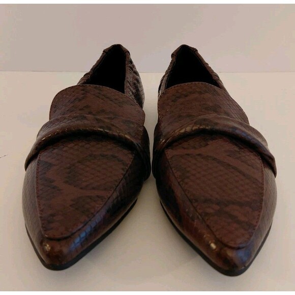 Just Fab Faux Snake Pointed Toe Dark Brown Flat Loafers Size 7 - Picture 2 of 6